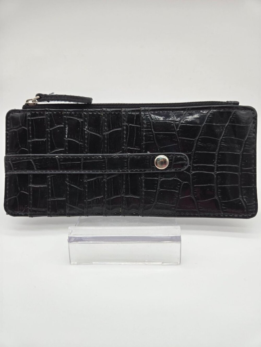 Guang Tong Black Faux Croc Card Holder Wallet Slim Organizer Pre-Loved